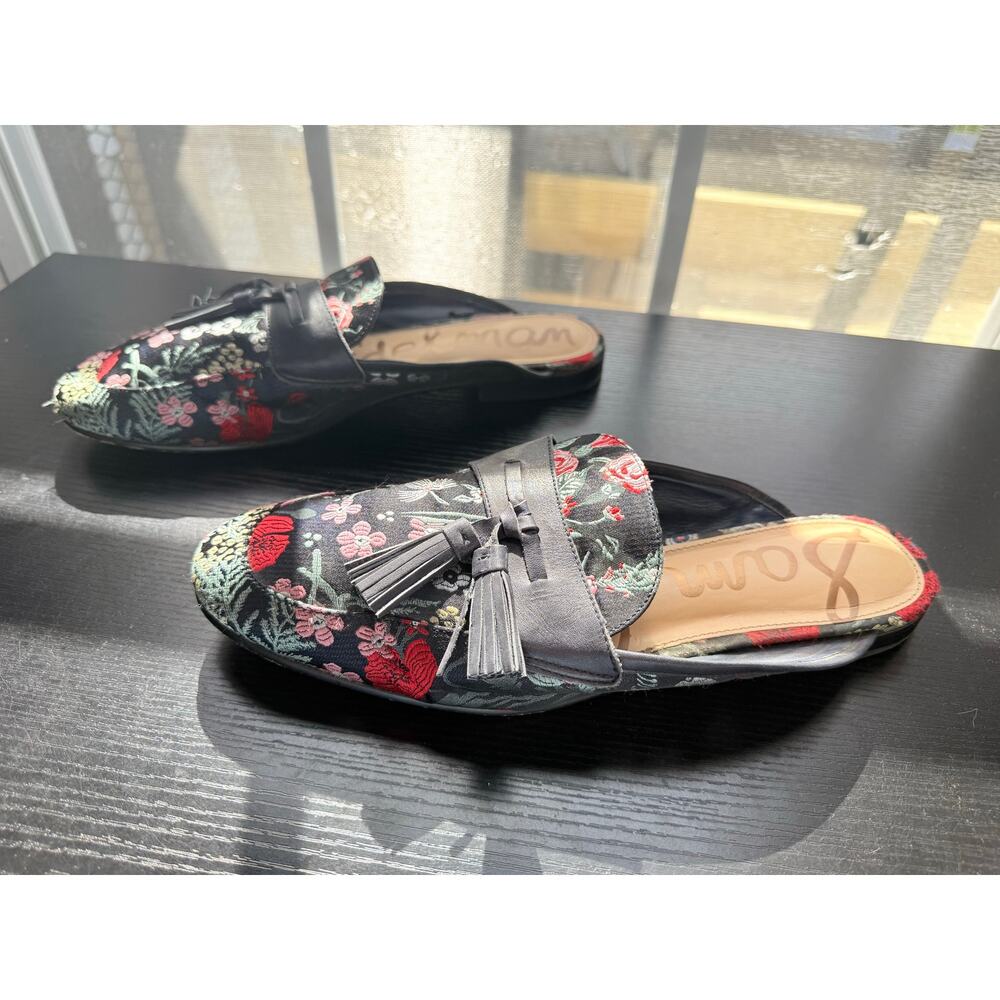 Sam Edelman Floral Embroidered Mule Loafers Tassel Slip On Men’s Size 11 Black